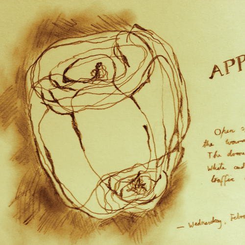 A hand-drawn apple with handwritten notes